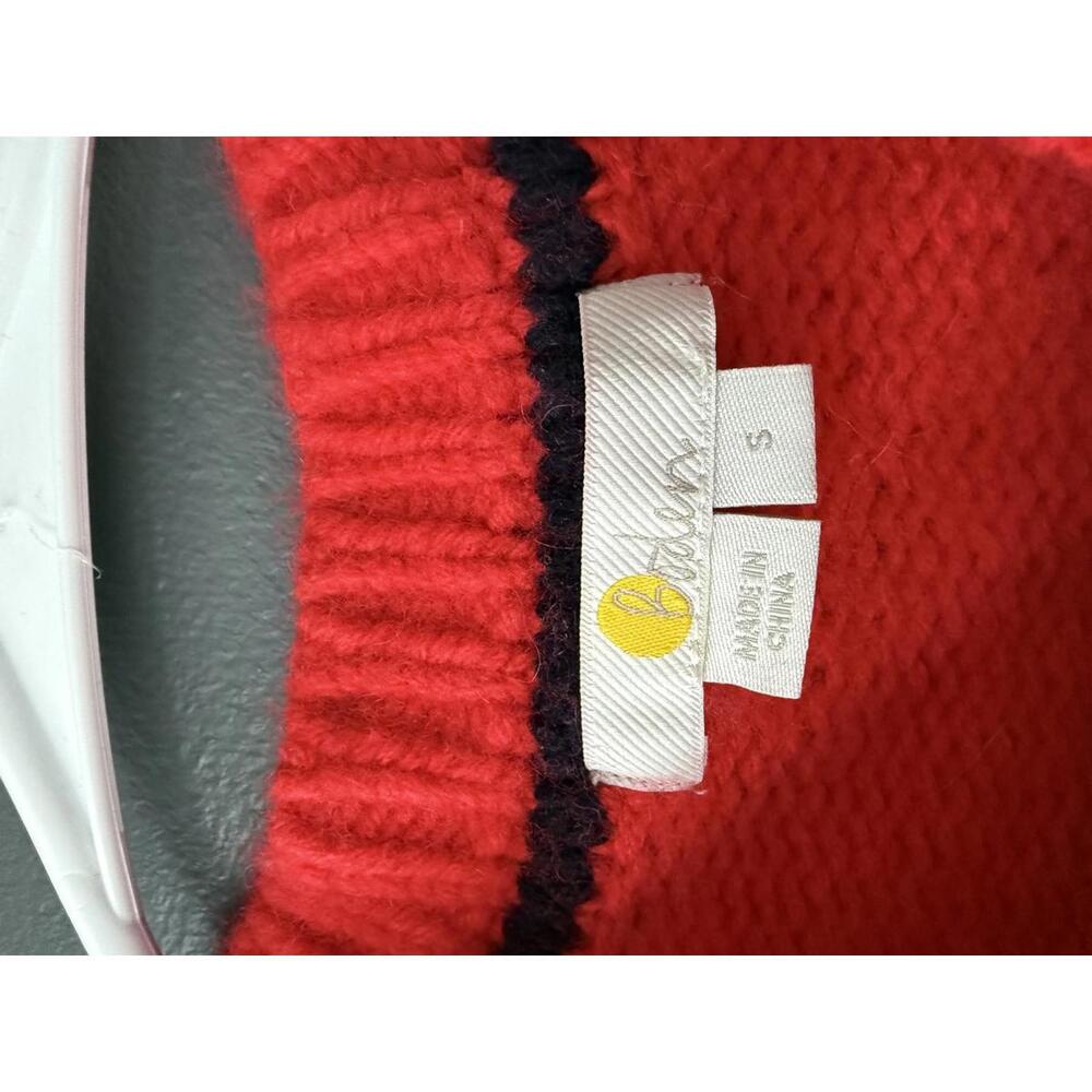 Boden Red Knit Sweater with White Embroidered Hearts, Size Small - Picture 2 of 8